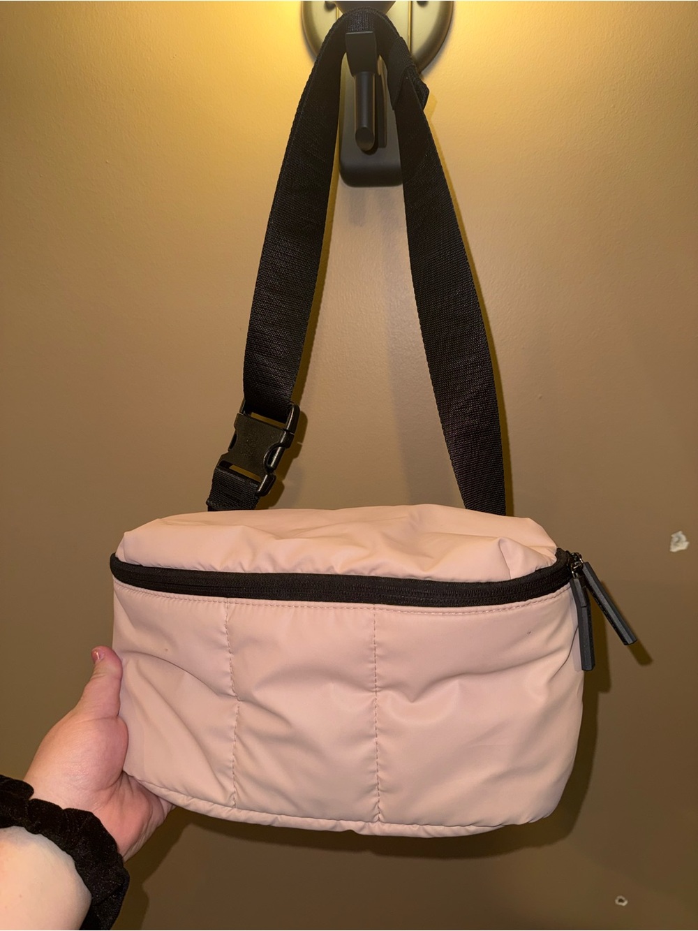 Calpak Light Pink Canvas Crossbody with Black Strap